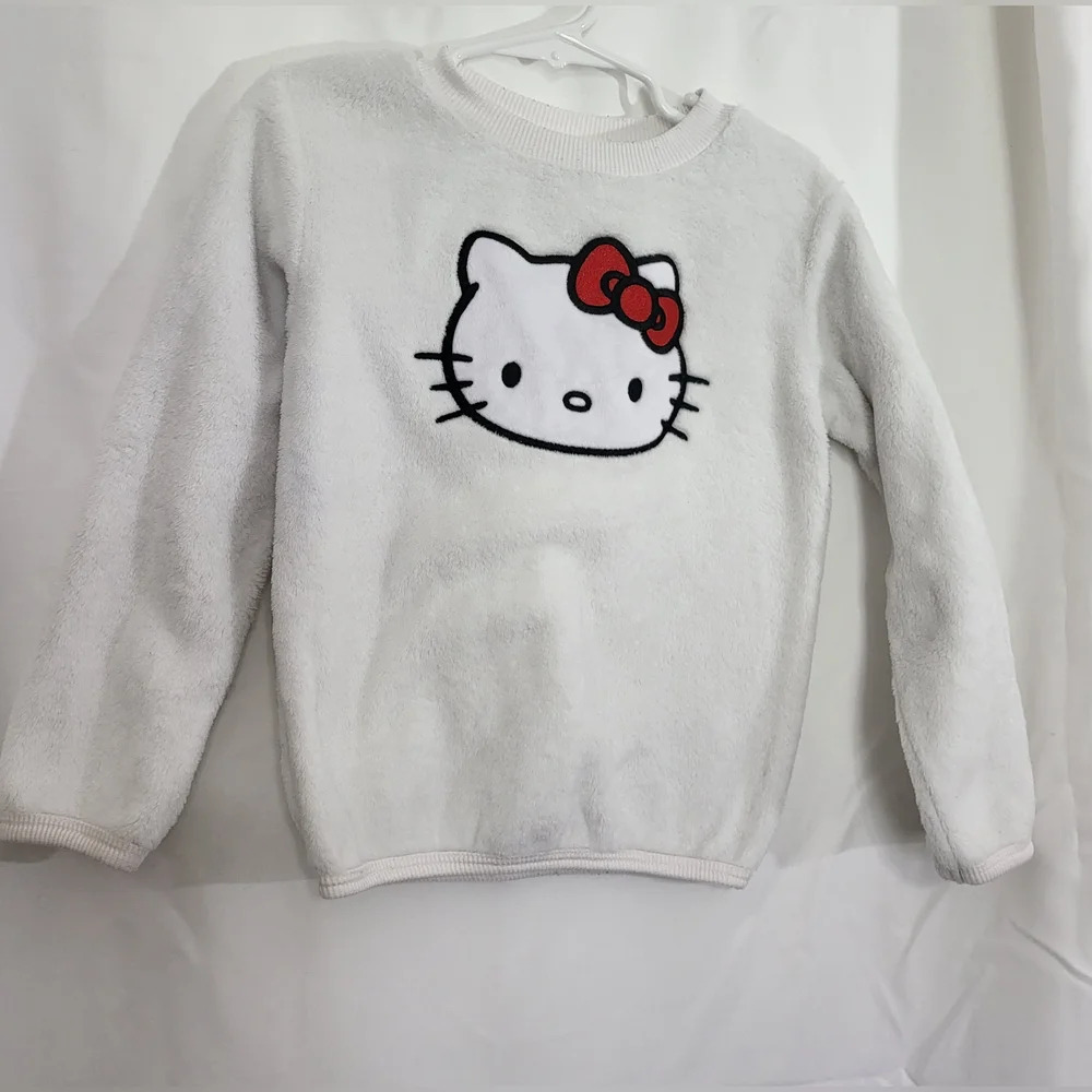 Hello Kitty Girls White Fleece Crewneck Pullover Sweater Size‎ 4